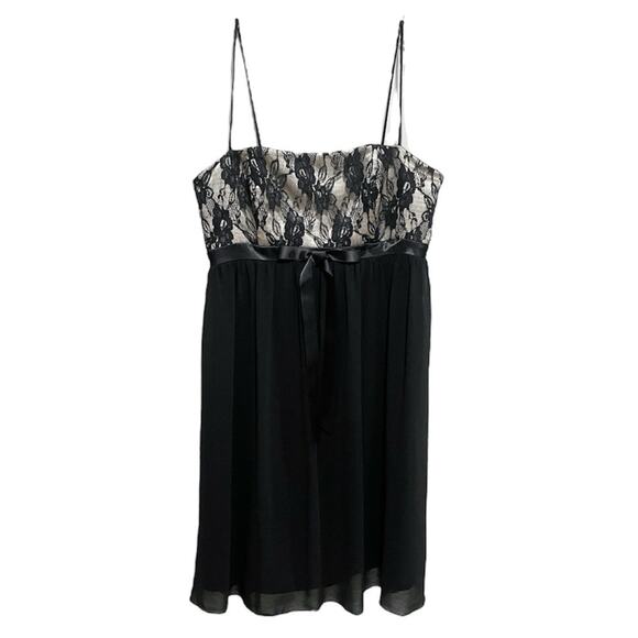 Vintage Y2K Cache Babydoll Mini Dress Size 4 Black Lace Bow HOCO Event Party - Picture 1 of 11